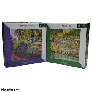 Jigsaw Puzzles Lot of 2 ~ Good Puzzle Co. 500 piece, Lake Garda, Japanese Bridge